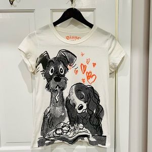 Disney Couture | White Lady & the Tramp Graphic T-Shirt - Size L - VGUC